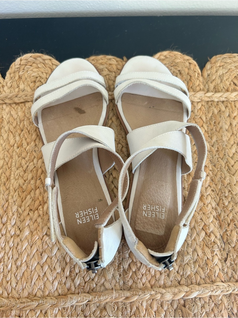 Eileen Fisher CiCi White Leather Strappy Sandals Women’s 7.5 - Picture 6 of 8